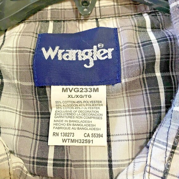 Wrangler Pearl Snap Plaid Shirt XL Gray Cowboy Western Country Classic - Picture 5 of 5